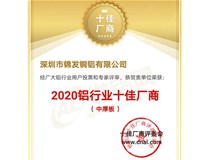 錦發銅鋁喜獲“2020鋁行業十佳廠商評選”“中厚板”榜首！